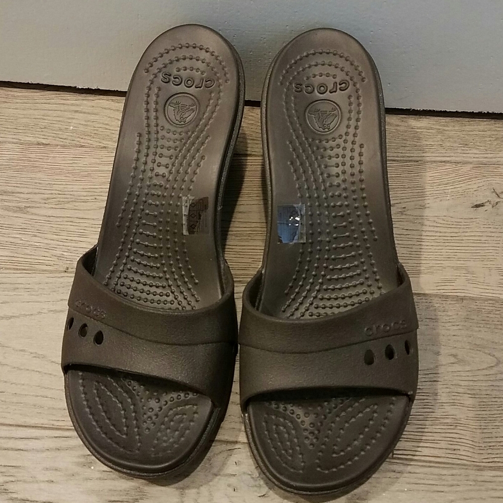 Crocs sandals.